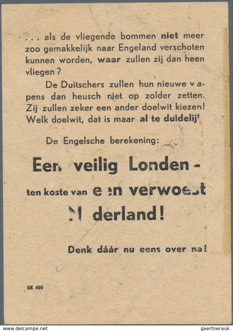 Ansichtskarten: Propaganda: 1945, "Vliegende Bommen" - SK 496. 2-page Printed Leaflet With Dutch Tex - Political Parties & Elections