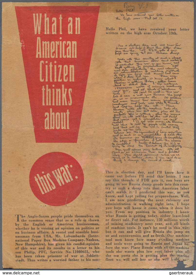 Ansichtskarten: Propaganda: 1945. V1 Propaganda Leaflet POW Letters "What An American Thinks About T - Political Parties & Elections