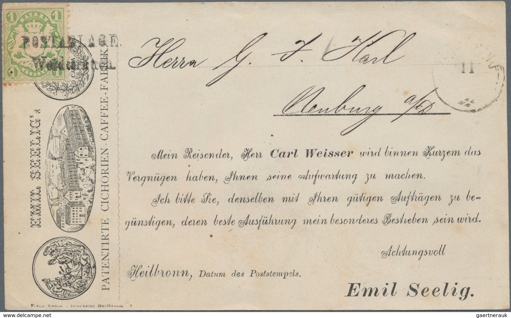 Ansichtskarten: Vorläufer: 1873 Ca., HEILBRONN, Emil Seelig's Patentierte Cichorien-Caffee-Fabrik, B - Unclassified