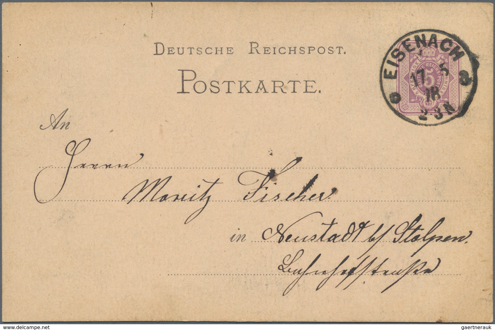 Ansichtskarten: Vorläufer: 1878, WARTBURG, Vorläuferkarte 5 Pf Lila Als Privatganzsache Mit K1 EISEN - Zonder Classificatie