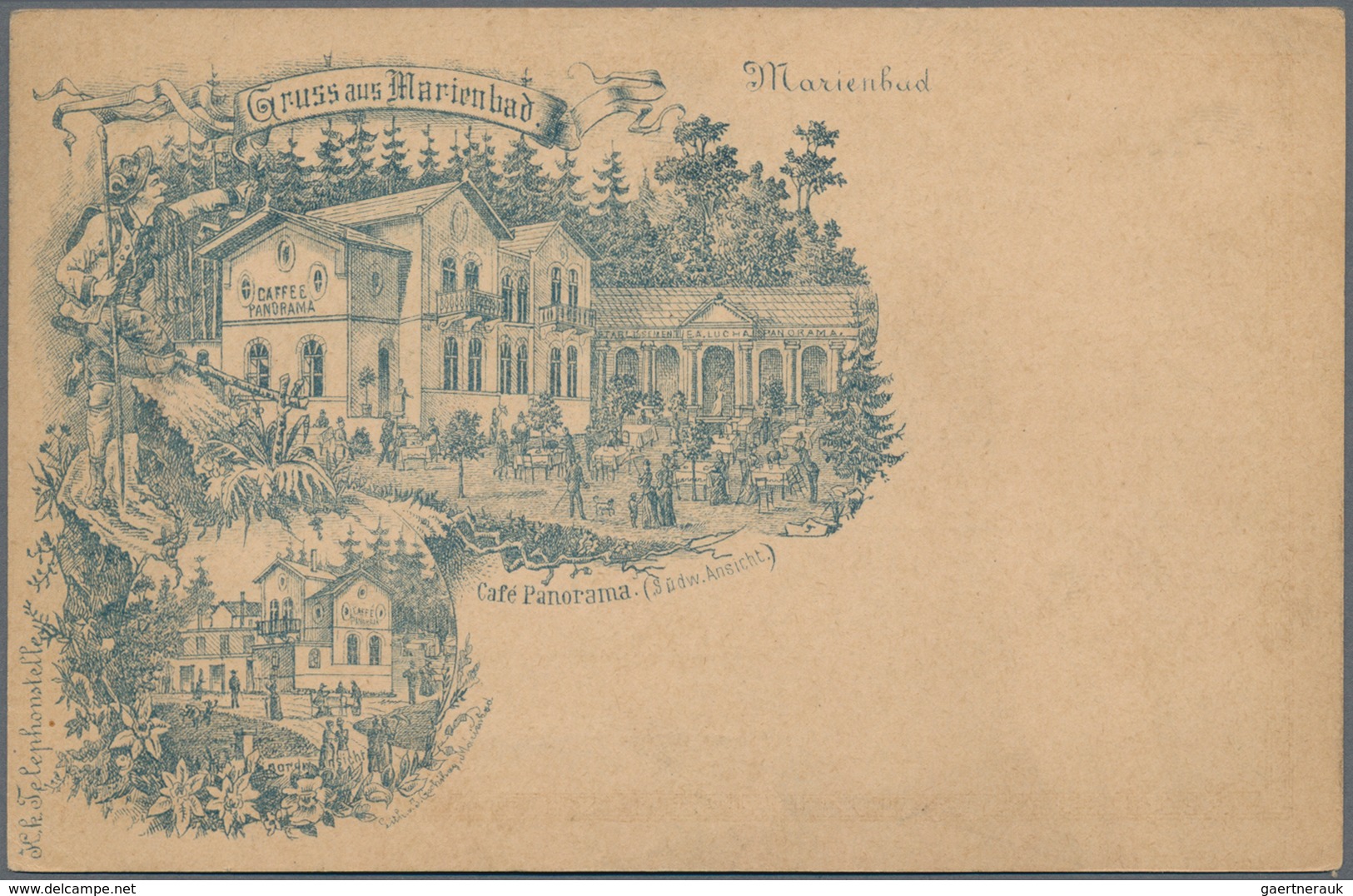 Ansichtskarten: Vorläufer: 1890 Ca. , Marienbad Café Panorama, Vorläuferkarte Als Zudruck Auf österr - Unclassified