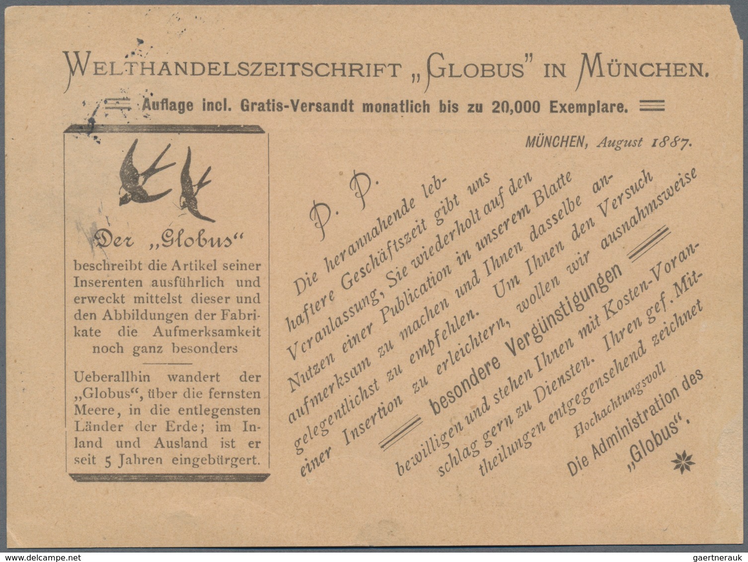 Ansichtskarten: Vorläufer: 1897, MÜNCHEN, Illustrierte Werbekarte Welthandelszeitschrift "GLOBUS" Al - Sin Clasificación