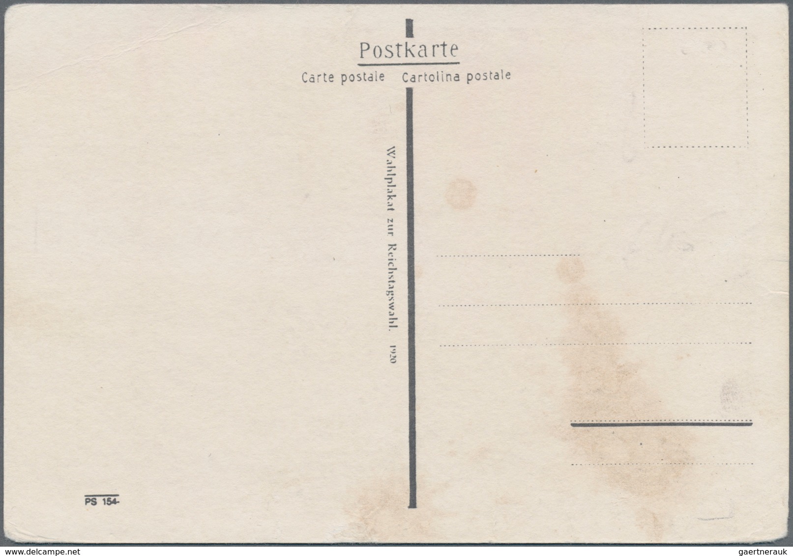 Ansichtskarten: Motive / Thematics: JUDAIKA, "DEUTSCHLAND" Wahlwerbekarte Zur Reichstagswahl 1920 Mi - Other & Unclassified