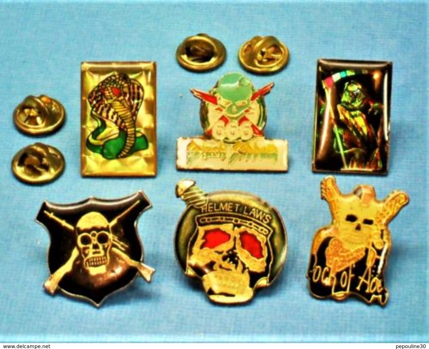 6 PIN'S //  ** CRANES TETE DE MORT HELMET LAWS 666 ** - Lots