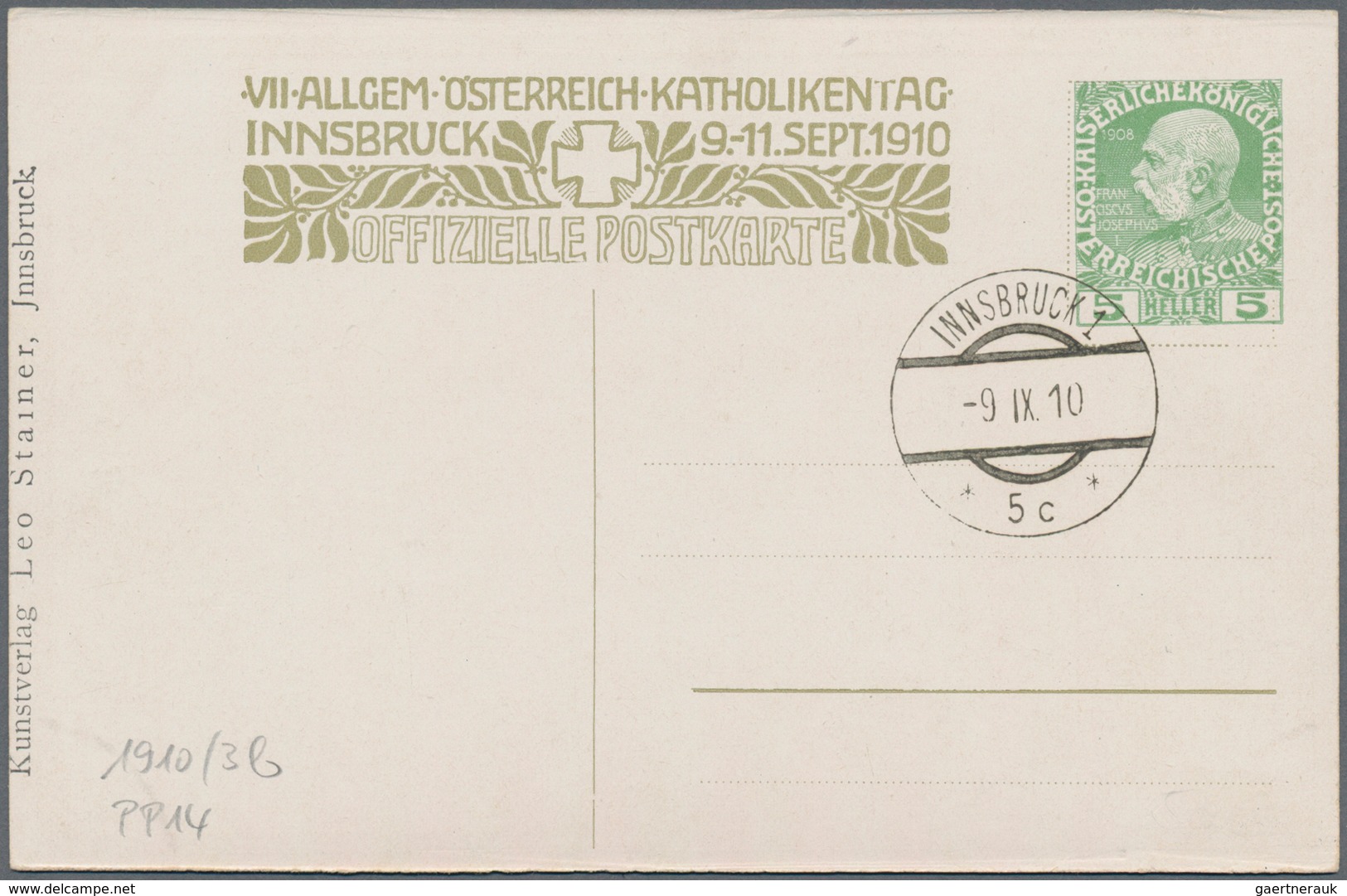 Ansichtskarten: Motive / Thematics: RELIGION, "7. Allgem. Österreich-KATHOLIKENTAG Innsbruck 1910", - Other & Unclassified