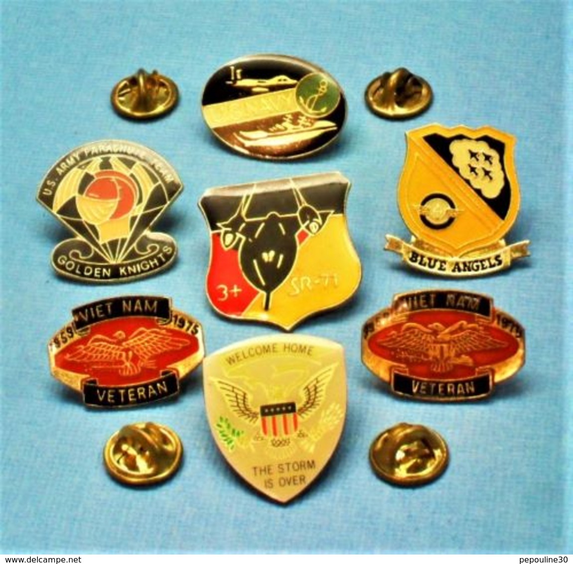 7 PIN'S //  ** THE STORM IS OVER / BLUE ANGELS / US ARMY VETERANS ** - Lots