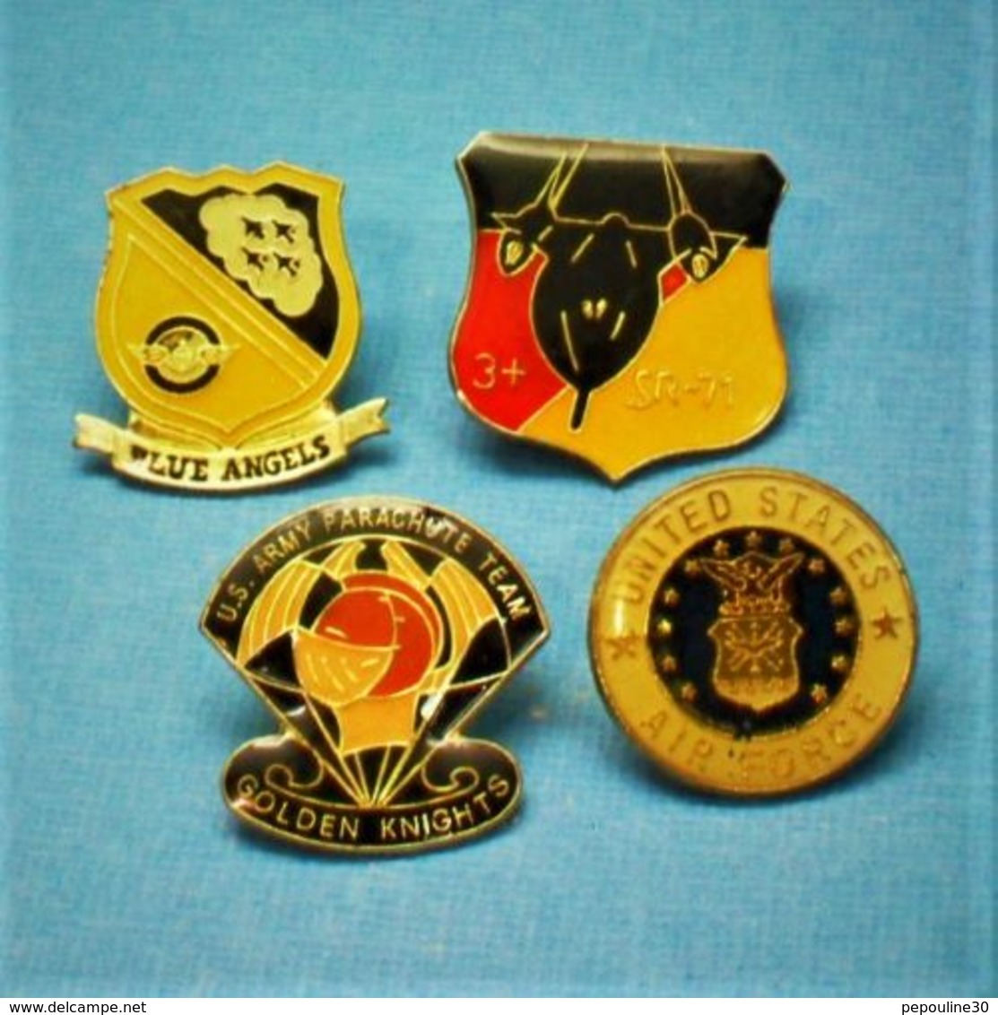 4 PIN'S //  ** US ARMY / PARACHUTE TEAM / BLUE ANGELS / SR-71 ** - Lots