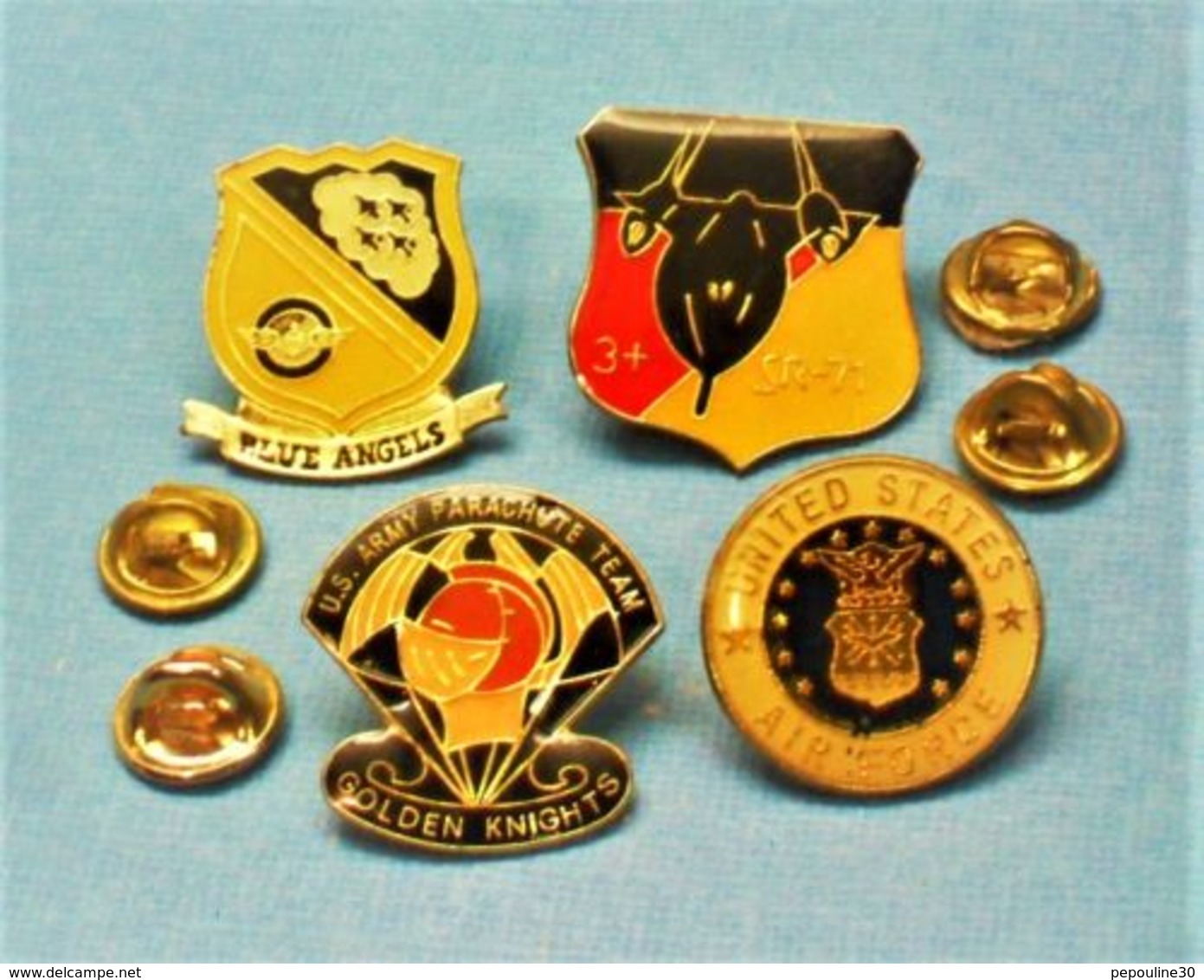 4 PIN'S //  ** US ARMY / PARACHUTE TEAM / BLUE ANGELS / SR-71 ** - Lots