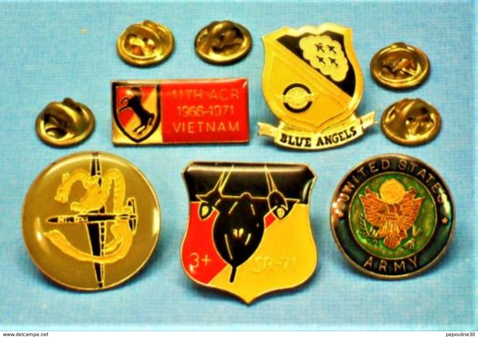 5 PIN'S //  ** UNITED STATES ARMY / BLUE ANGELS / SR-71 / VETERANS ** - Lots