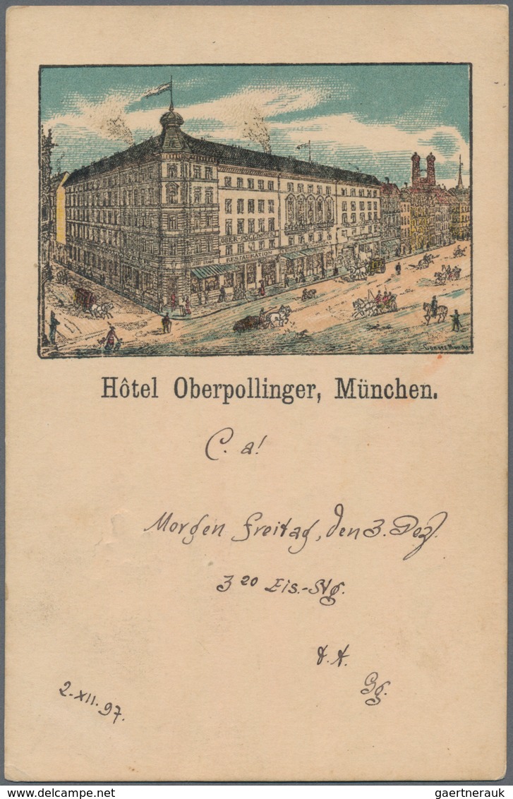Ansichtskarten: Bayern: MÜNCHEN, Frühe Kolorierte Lithographie "Hotel Oberpollinger", Postalisch Gel - Sonstige & Ohne Zuordnung
