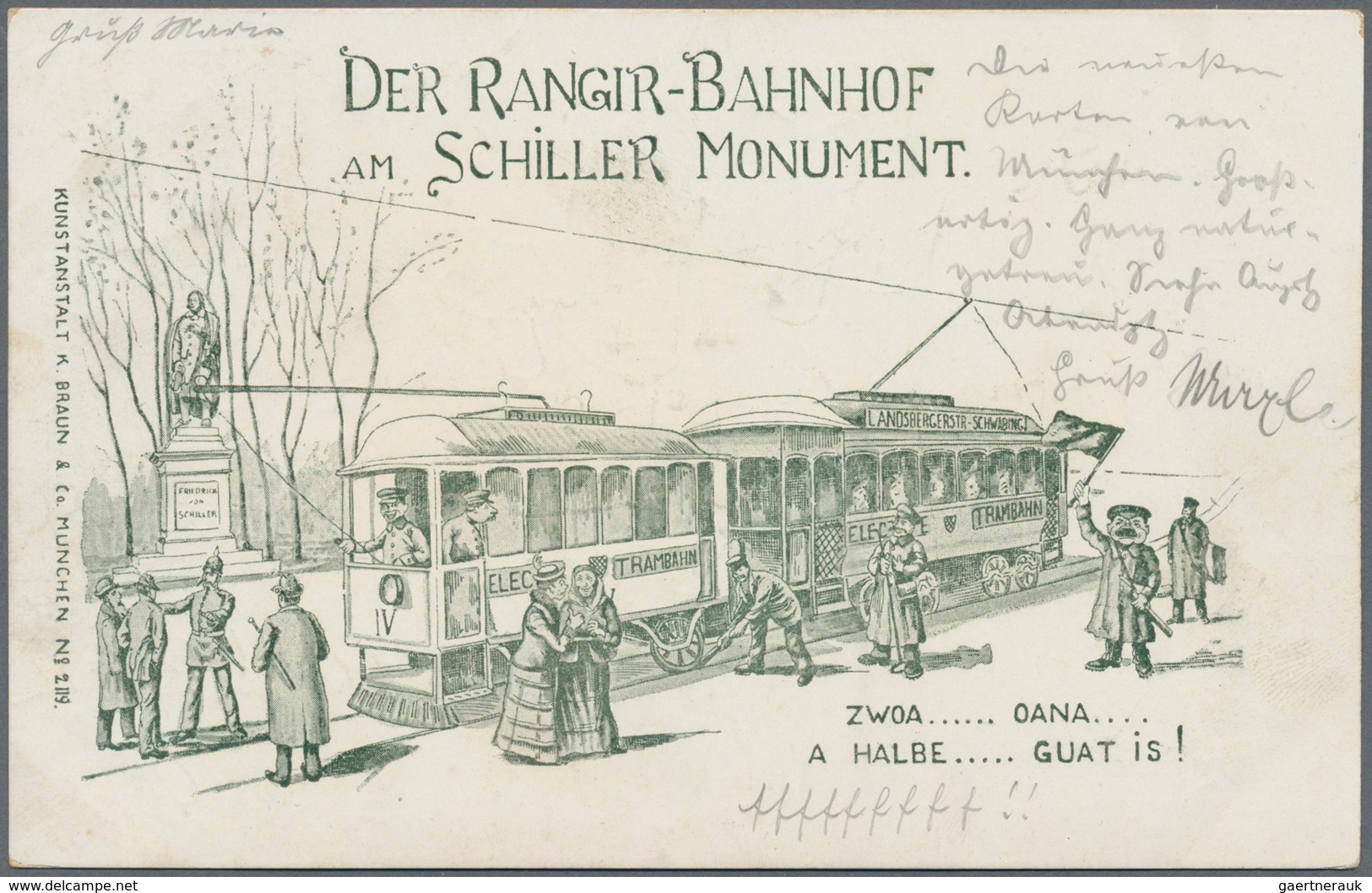 Ansichtskarten: Bayern: MÜNCHEN, Straßenbahn "Der Rangier-Bahnhof Am Schiller Monument", Karikatur P - Other & Unclassified