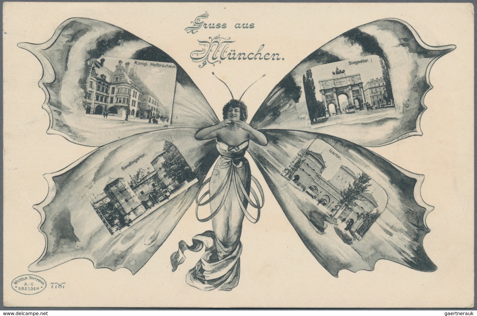 Ansichtskarten: Bayern: MÜNCHEN, SCHMETTERLING-Mehrbildkarte, Postalisch Gelaufen 1910 Mit Leichten - Sonstige & Ohne Zuordnung