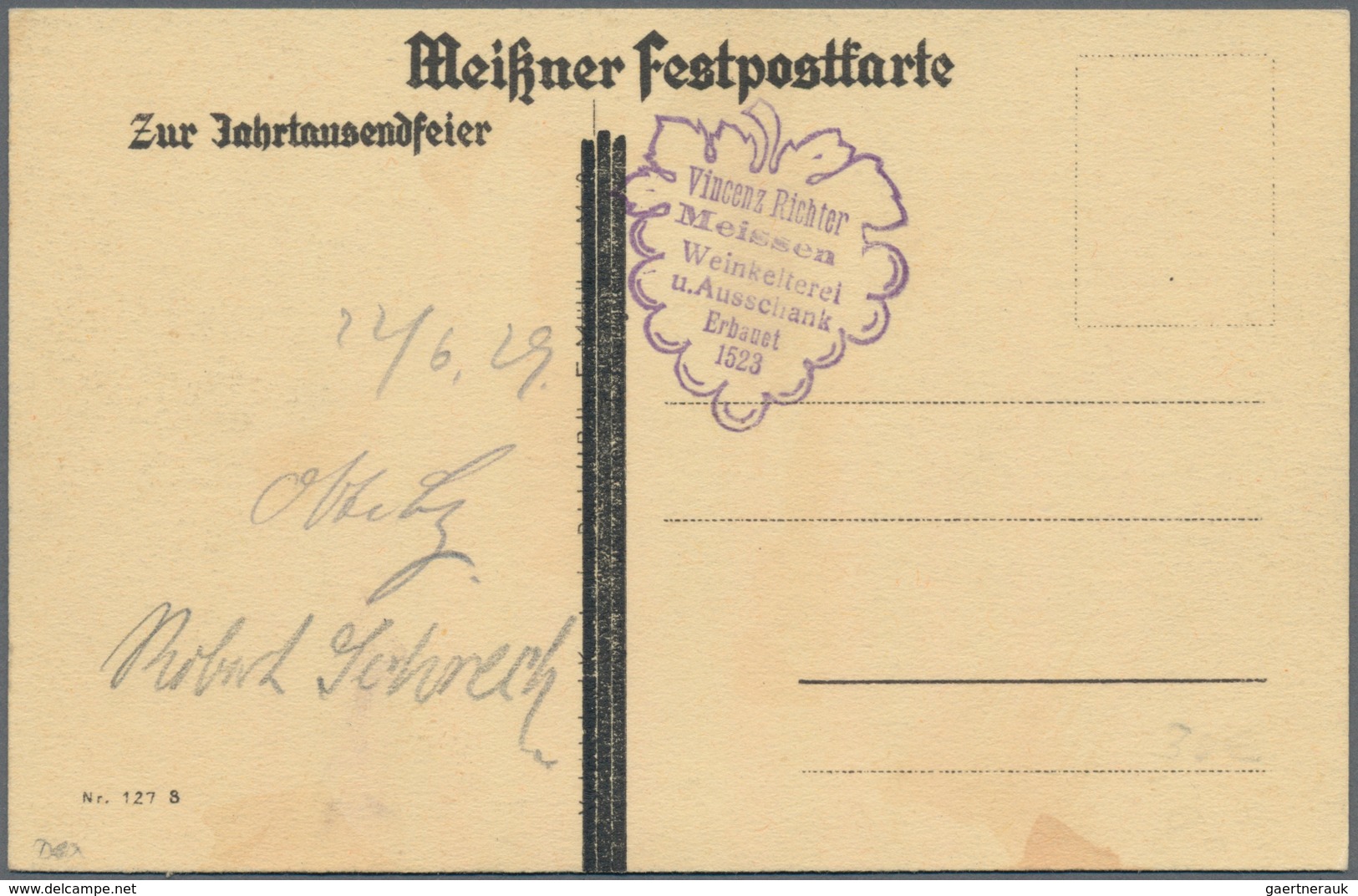 Ansichtskarten: Sachsen: MEISSEN (alte PLZ 8250), Kolorierte Festpostkarte Jahrtausendfeier 1929, Un - Other & Unclassified