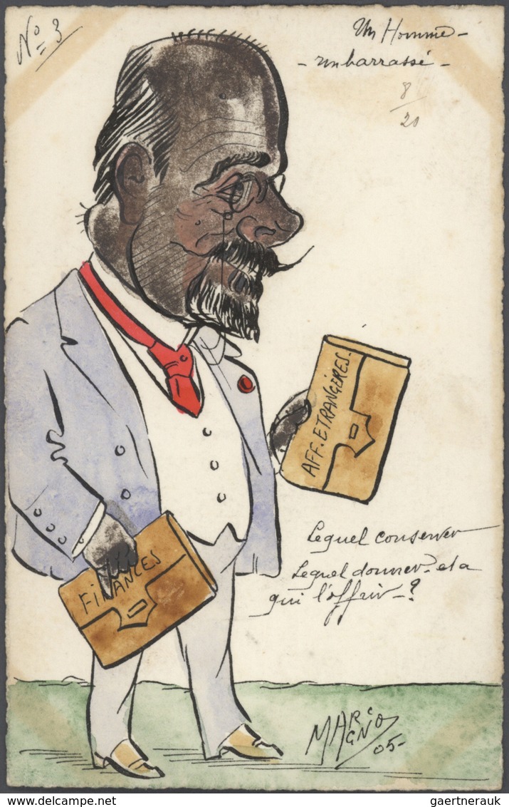 Ansichtskarten: Künstler / Artists: MAGNO, "Mon Guignol" u. a., 22 handkolorierte Karten zur französ