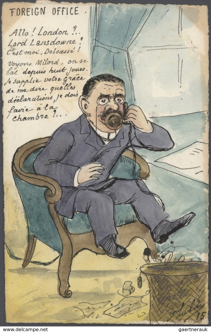 Ansichtskarten: Künstler / Artists: ST. LUFUY, Eine Sammlung von 63 handgemalten Karikaturen um 1905