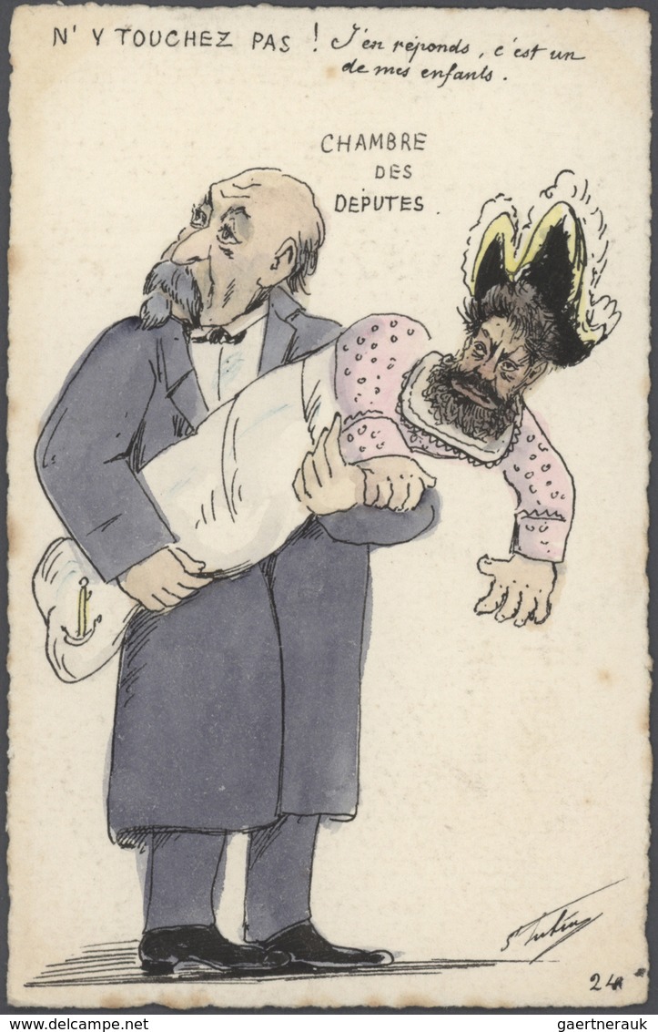 Ansichtskarten: Künstler / Artists: ST. LUFUY, Eine Sammlung von 63 handgemalten Karikaturen um 1905