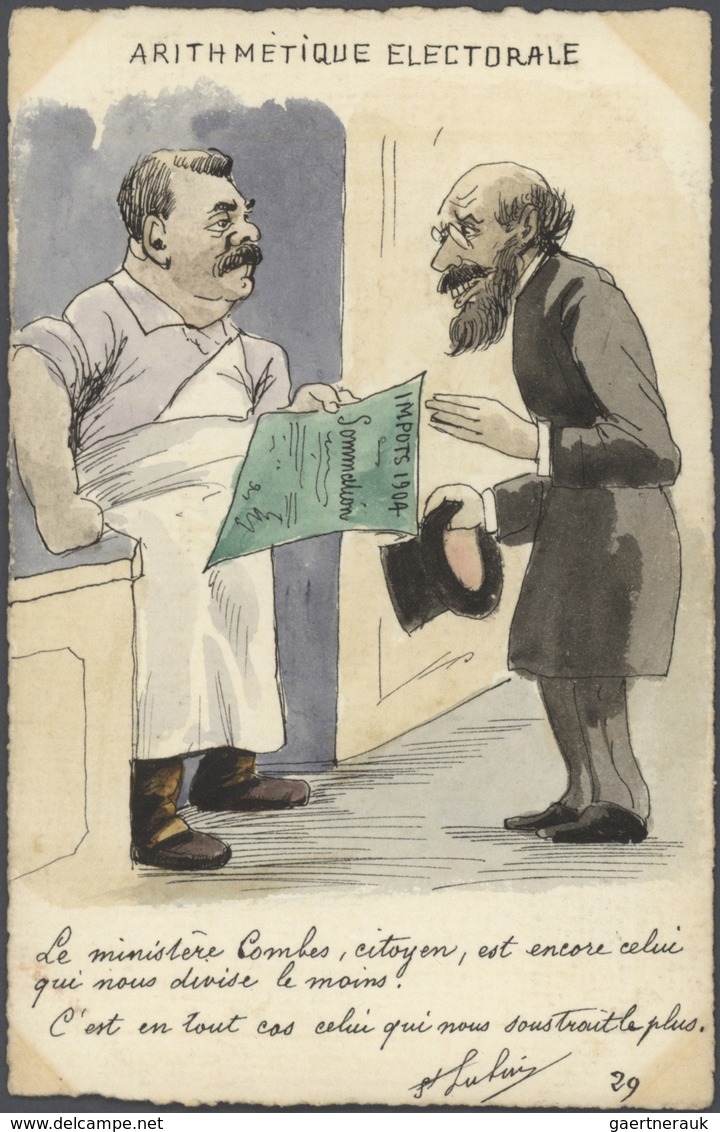 Ansichtskarten: Künstler / Artists: ST. LUFUY, Eine Sammlung von 63 handgemalten Karikaturen um 1905