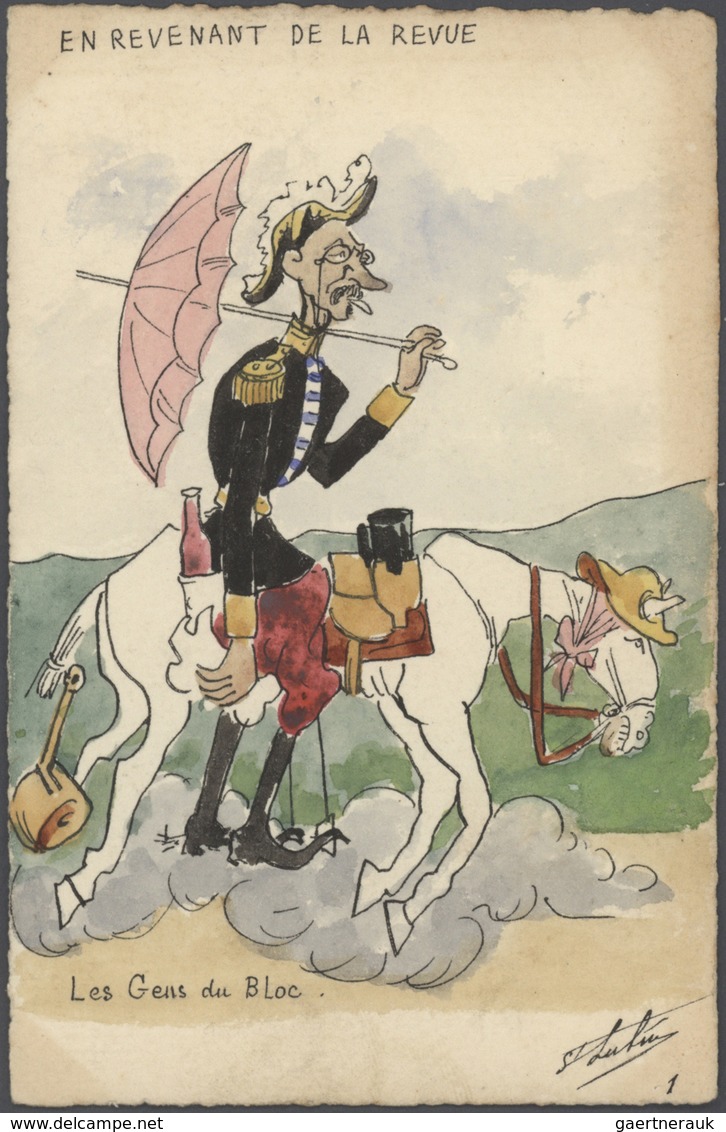 Ansichtskarten: Künstler / Artists: ST. LUFUY, Eine Sammlung von 63 handgemalten Karikaturen um 1905