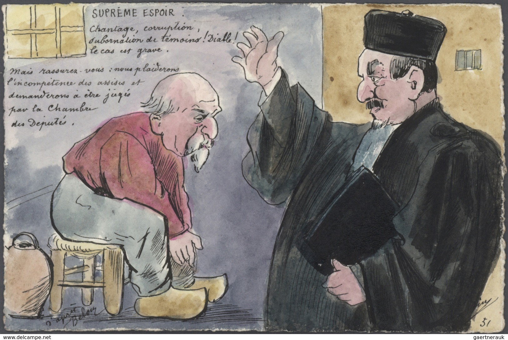 Ansichtskarten: Künstler / Artists: ST. LUFUY, Eine Sammlung von 63 handgemalten Karikaturen um 1905