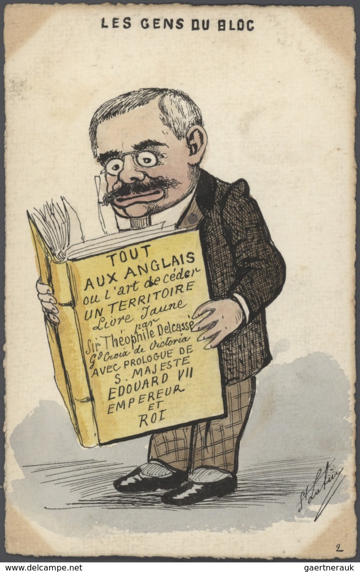 Ansichtskarten: Künstler / Artists: ST. LUFUY, Eine Sammlung von 63 handgemalten Karikaturen um 1905