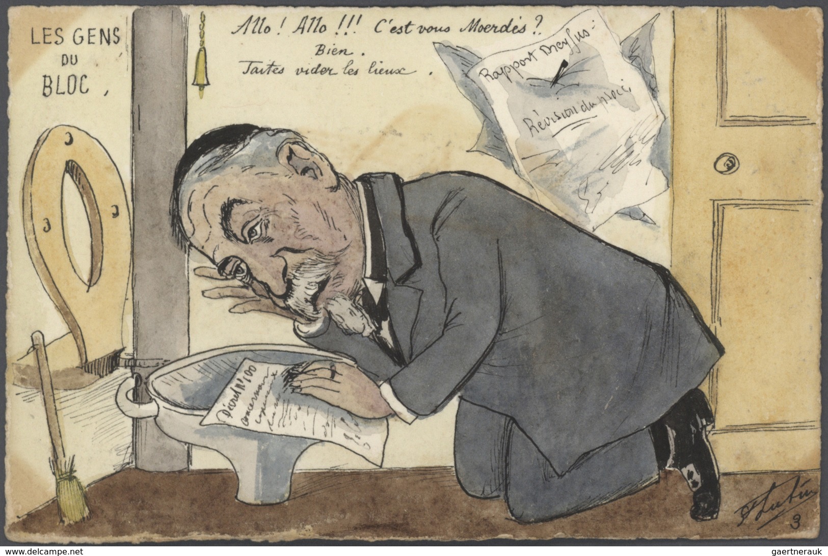 Ansichtskarten: Künstler / Artists: ST. LUFUY, Eine Sammlung von 63 handgemalten Karikaturen um 1905