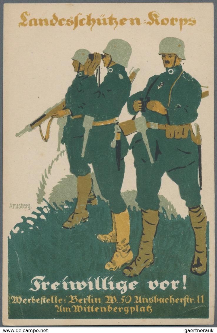 Ansichtskarten: Politik / Politics: REICHSWEHR / GRENZSCHUTZ / FREIKORPS 1919, Fünf Plakative Propag - People