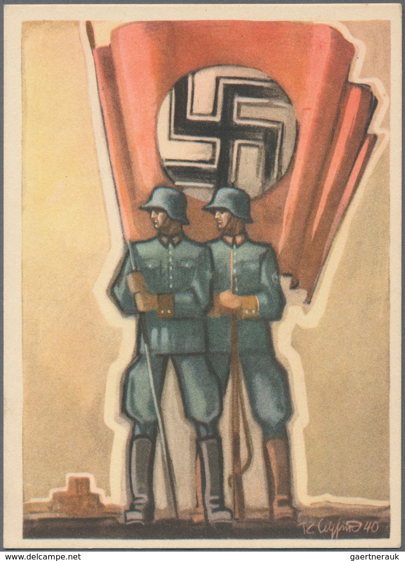 Ansichtskarten: Propaganda: 1937/1944, SS-Motive, 6 Historische Ansichtskarten Und 2 Sterbebilder Di - Political Parties & Elections