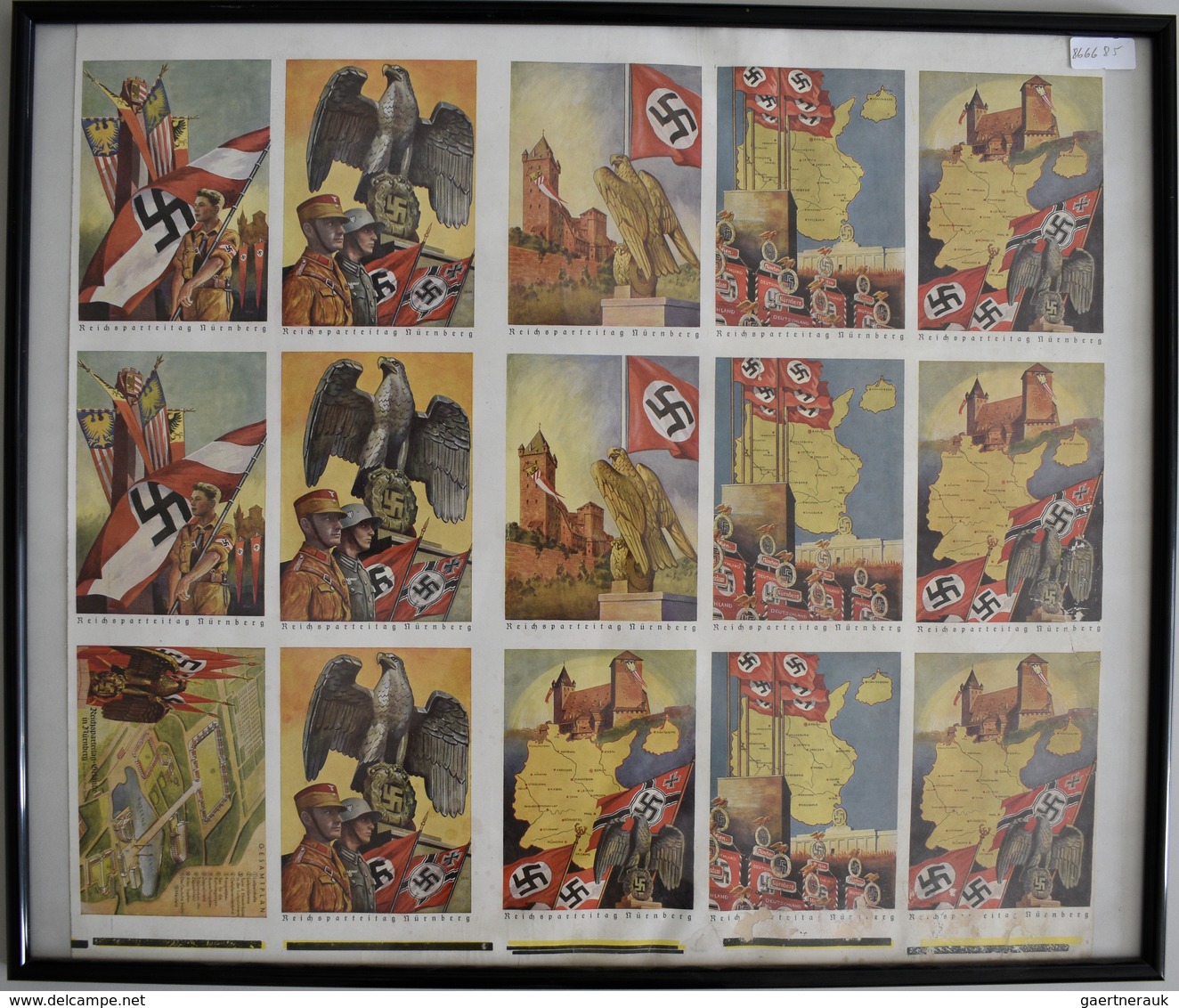 Ansichtskarten: Propaganda: 1939, Original-Druckbogen Hinter Glas Mit Insges. 15 Farbigen Propaganda - Parteien & Wahlen