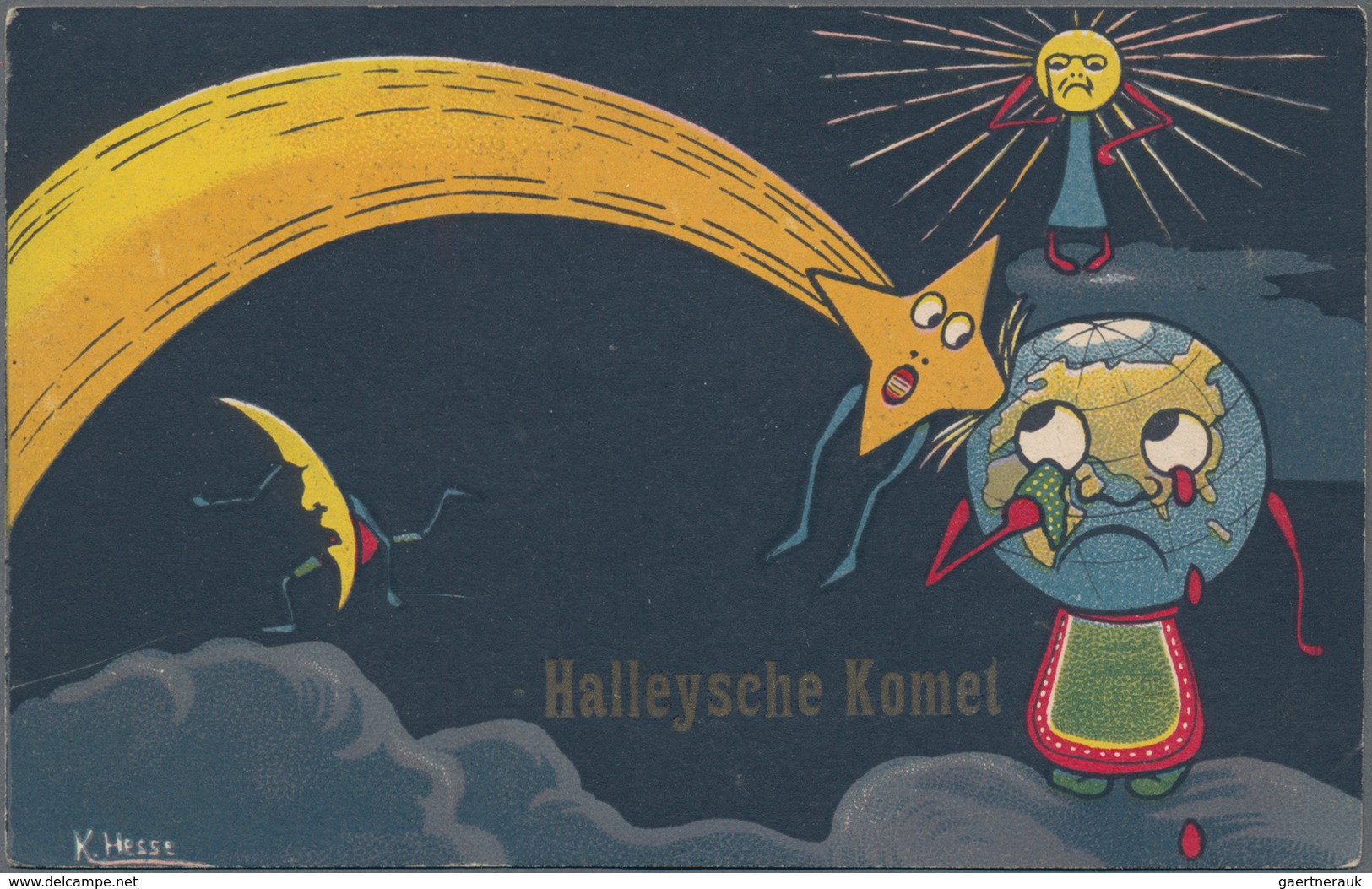 Ansichtskarten: Motive / Thematics: HALLEYSCHER KOMET / WELTUNTERGANG 1910, Kleine Garnitur Mit Sieb - Other & Unclassified