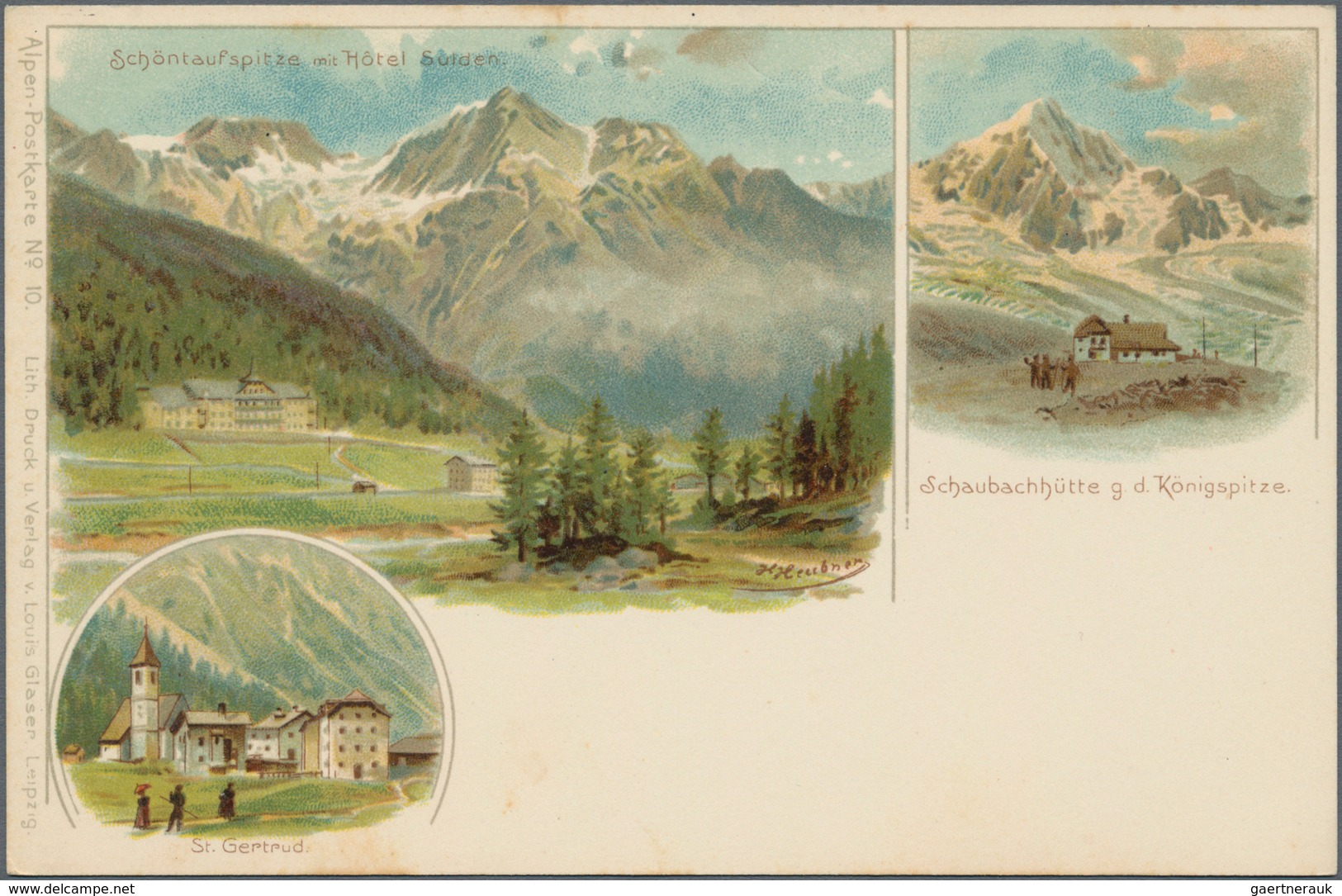 Ansichtskarten: ALPEN-POSTKARTE, Komplette 12er Serie, Kolorierte Lithographien Um 1900, Sign. Heubn - 500 Postkaarten Min.