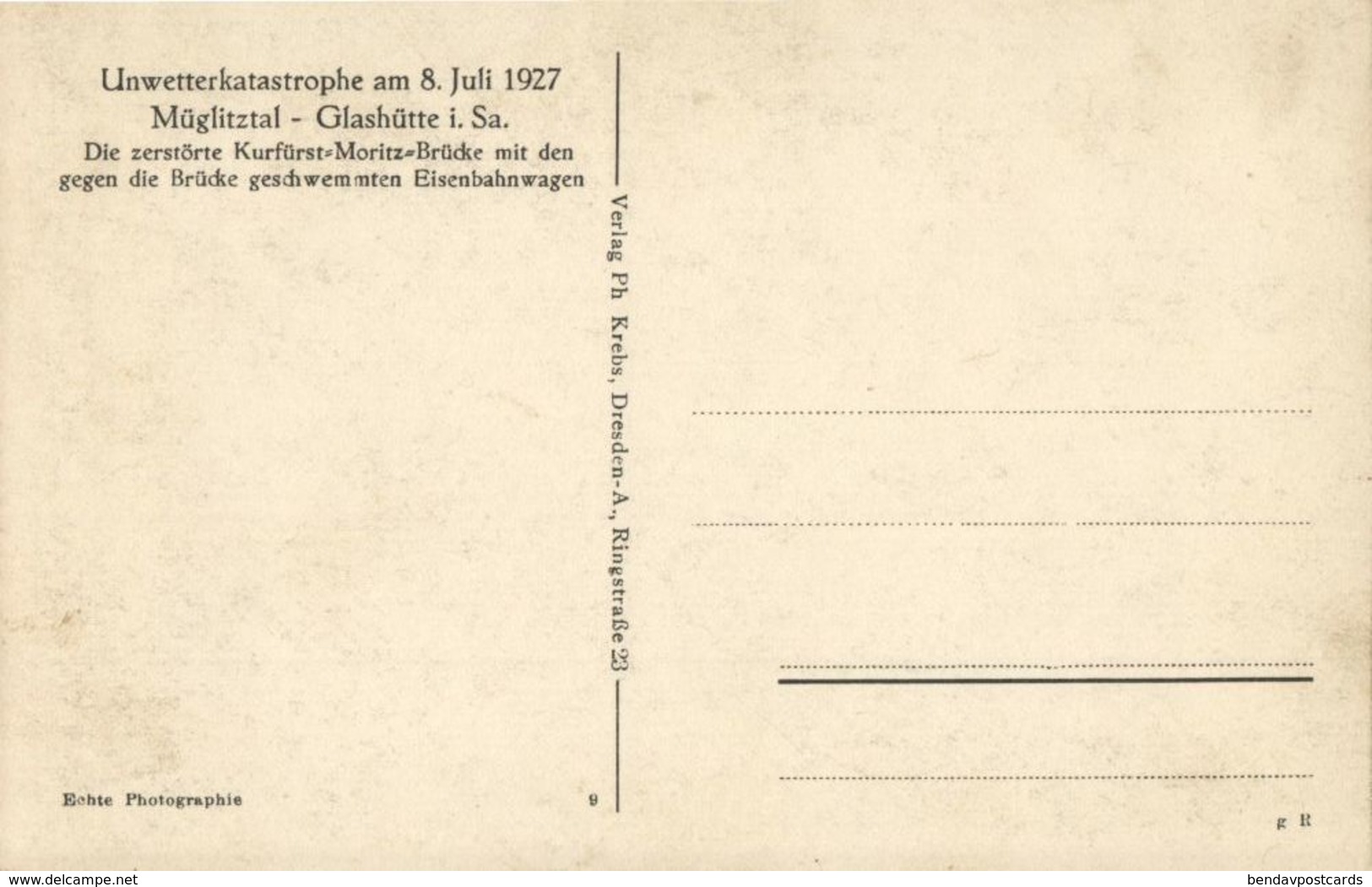 GLASHÜTTE, Unwetterkatastrophe, Zerstörte Kurfürst-Moritz-Brücke (1927) Foto-AK - Glashütte