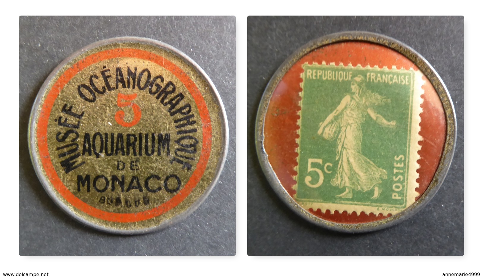 FRANCE Timbre-monnaie MUSEE OCEANOGRAPHIQUE, AQUARIUM  5 Cts Vert/rouge, VOIR COMMENTAIRE, Kapselgeld, Encased Postage. - Autres & Non Classés