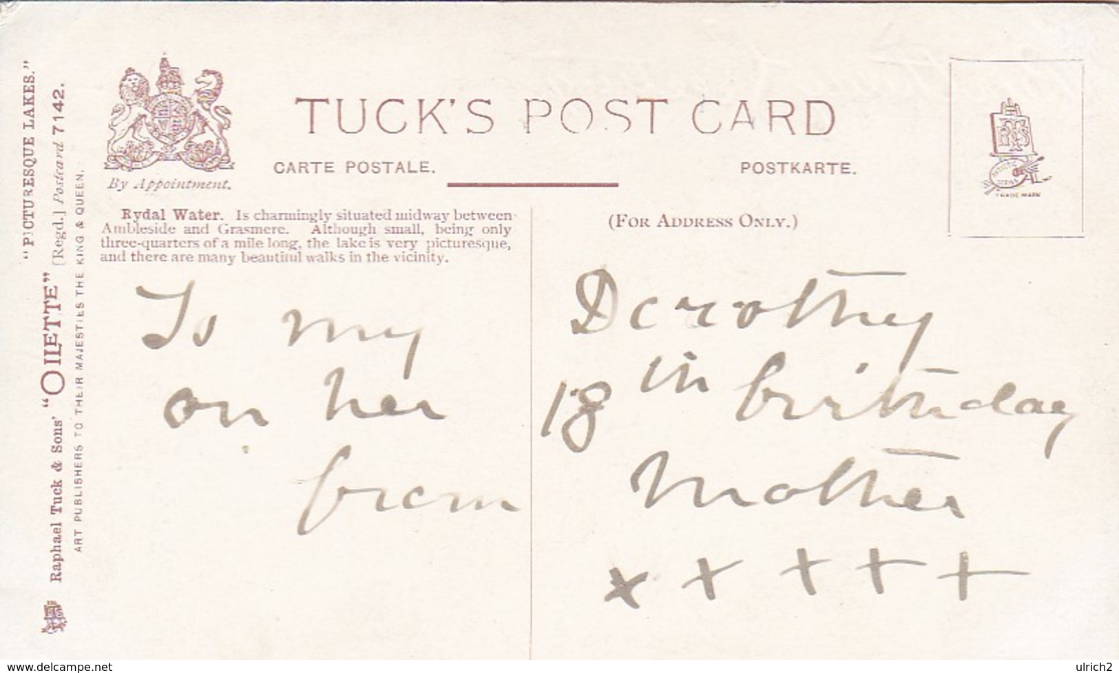 PC Rydal Water - Birthday Greetings  - Tuck's (46814) - Other & Unclassified