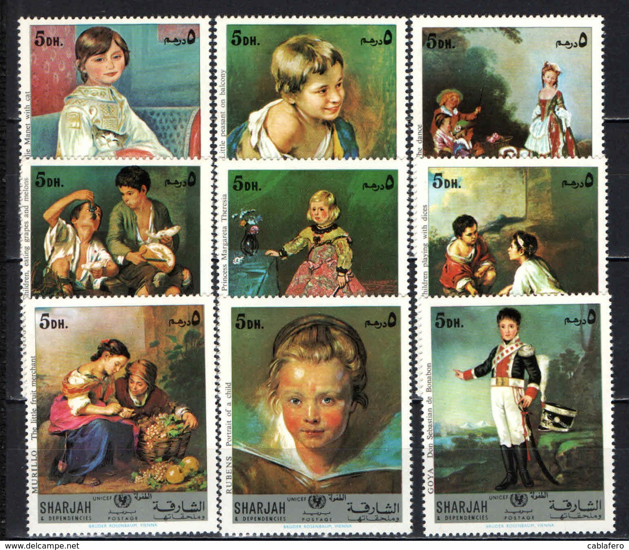 SHARJAH - 1971 - OPERE D'ARTE: RENOIR, MURILLO, WATTEAU, VELASQUEZ, RUBENS, GOYA - MNH - Sharjah