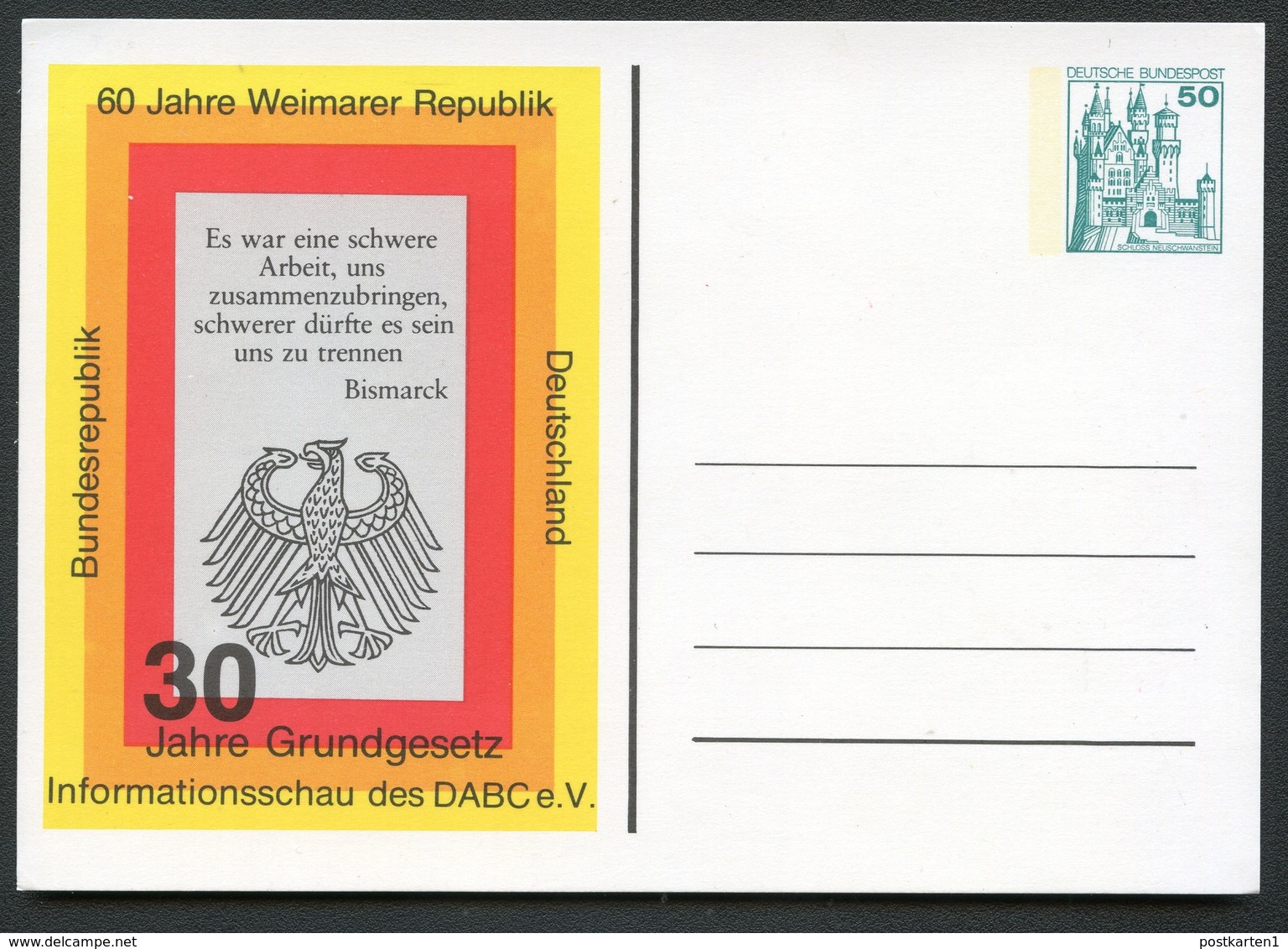 Bund PP103 B1/003 60 J. WEIMARER REPUBLIK Stuttgart 1979 - Private Postcards - Mint