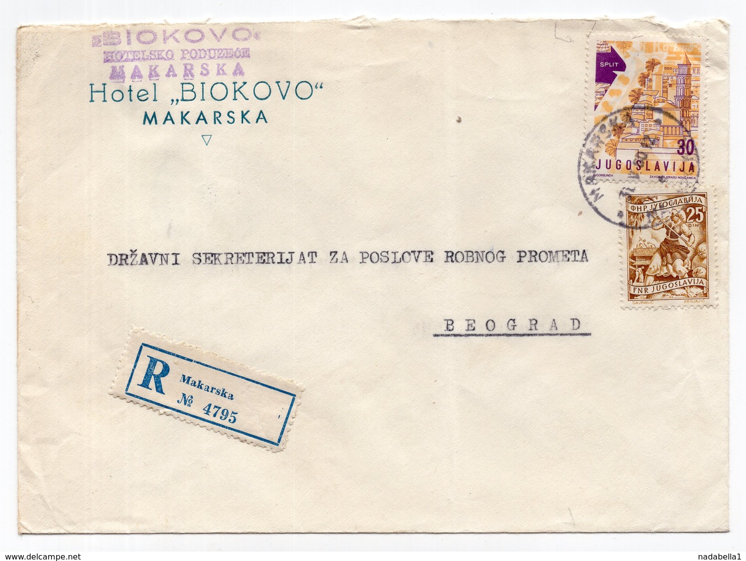 1960 YUGOSLAVIA, CROATIA, MAKARSKA TO BELGRADE, HOTEL BIOKOVO - Covers & Documents