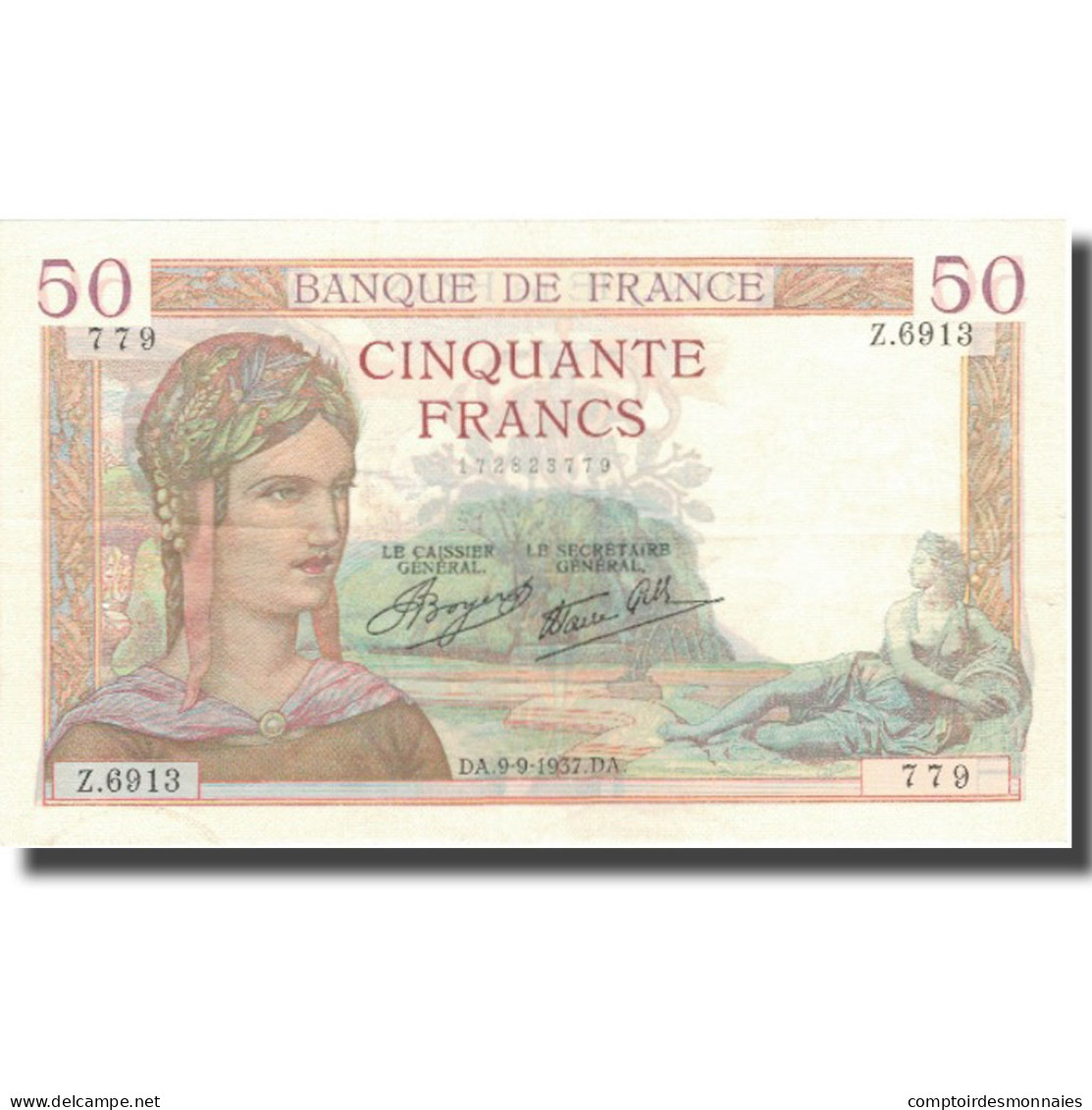 France, 50 Francs, Cérès, 1937, 1937-09-09, TTB+, Fayette:18.3, KM:85a - 50 F 1934-1940 ''Cérès''