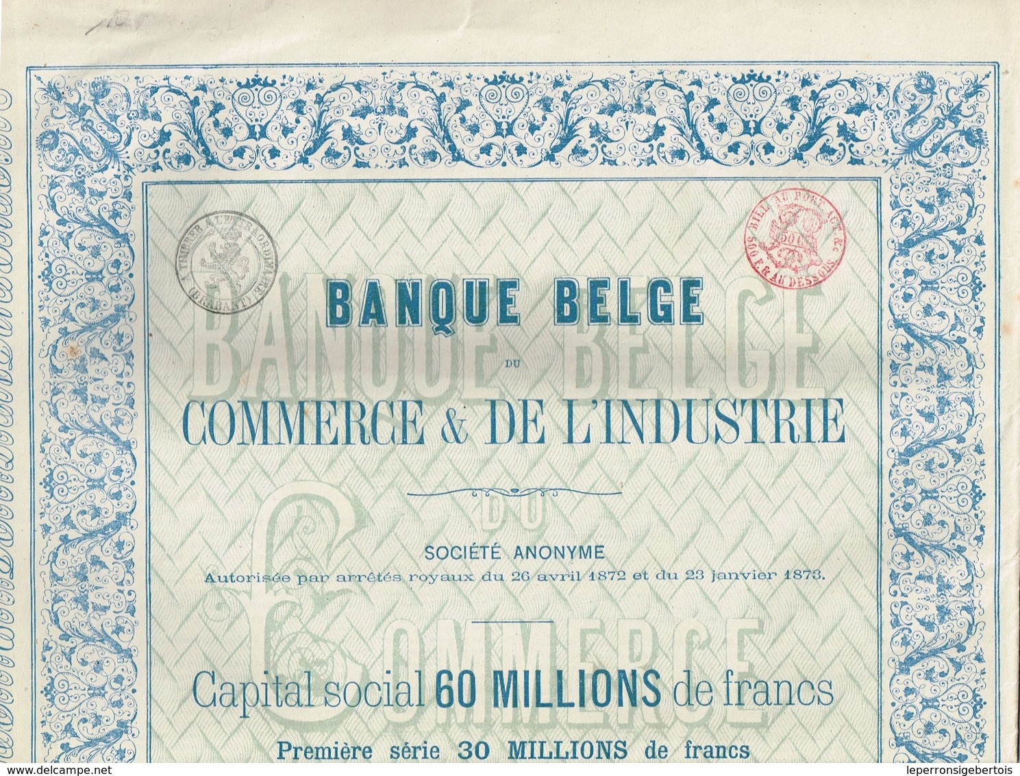 Titre Ancien- Banque Belge Du Commerce & De L'Industrie - Société Anonyme - Titre De 1874 - - Banque & Assurance