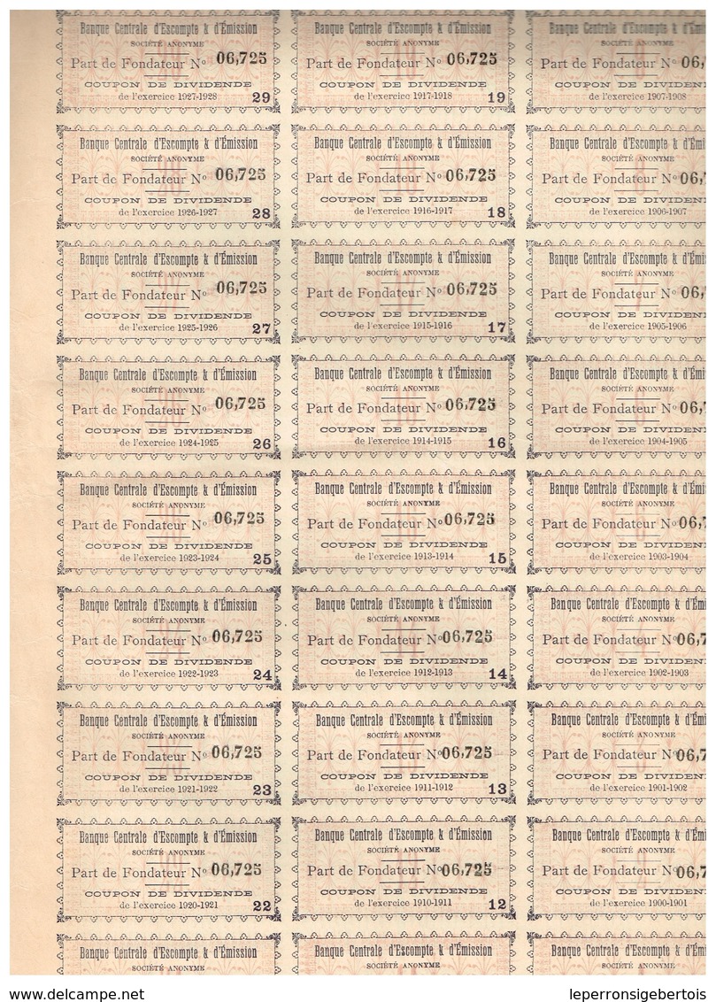 Titre Ancien- Banque Centrale D'Escompte Et D'Emission - Société Anonyme - Titre De 1899 - - Bank & Insurance