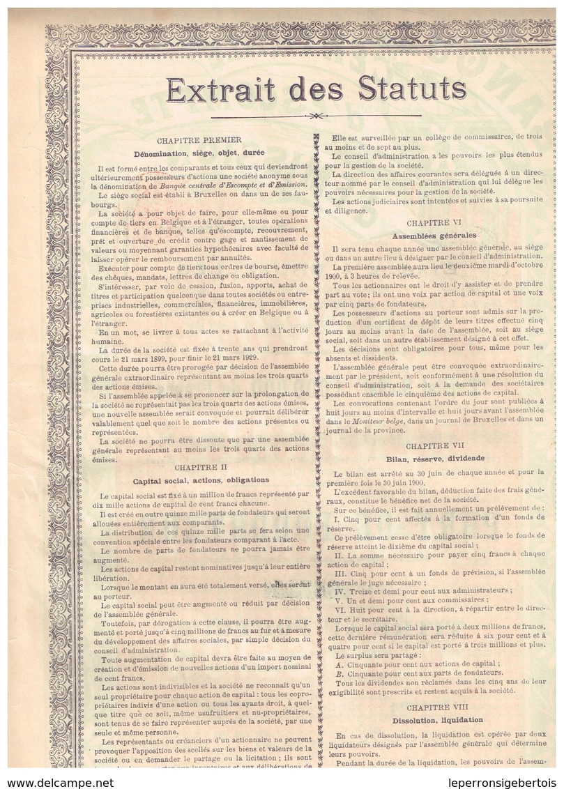 Titre Ancien- Banque Centrale D'Escompte Et D'Emission - Société Anonyme - Titre De 1899 - - Banque & Assurance