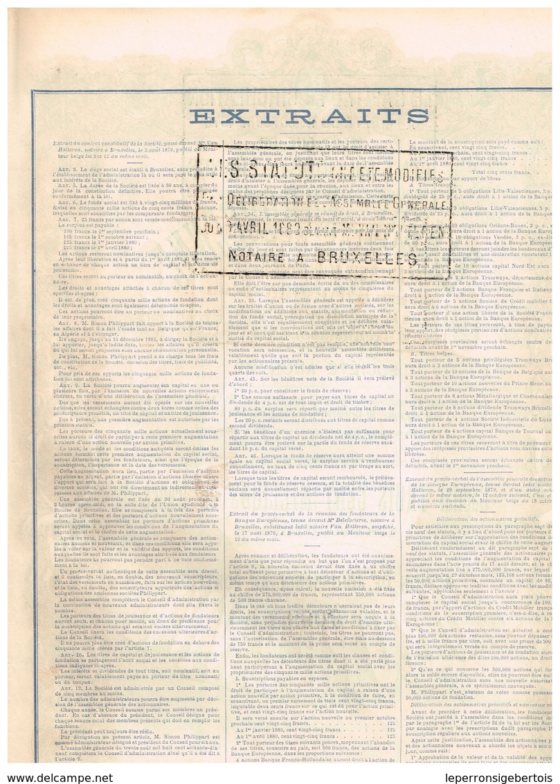 Titre Ancien- Banque Européenne Pour Favoriser L'industrie, Le Commerce, L'Agriculture - Titre De 1879 - Déco - Banque & Assurance