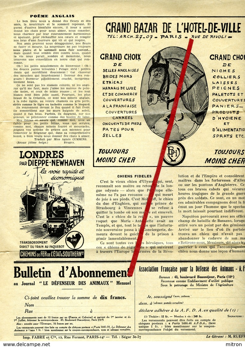 Journal, Le Défenseur Des Animaux No 31 Du 20 Avril 1935 - 8 Pages - 1900 – 1949