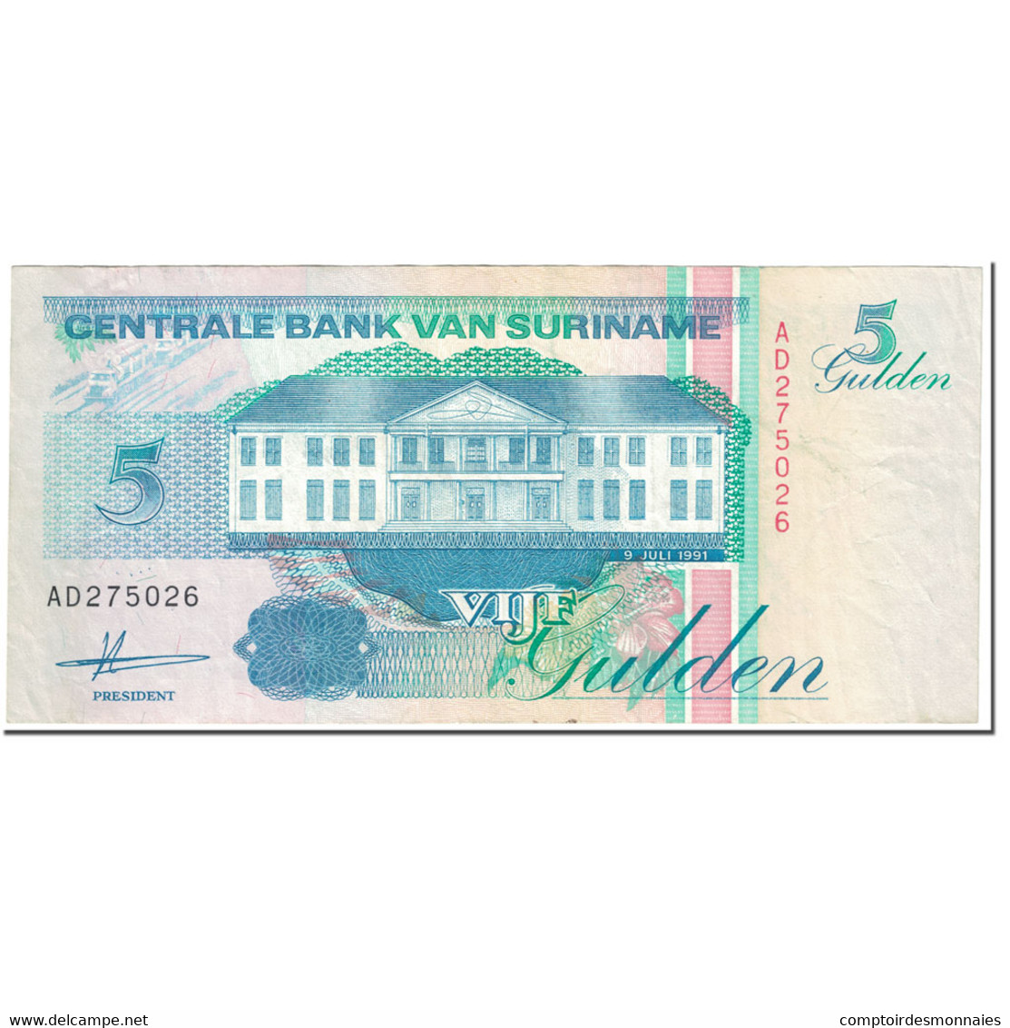 Billet, Surinam, 5 Gulden, 1991, 1991-07-09, KM:136a, TTB - Surinam