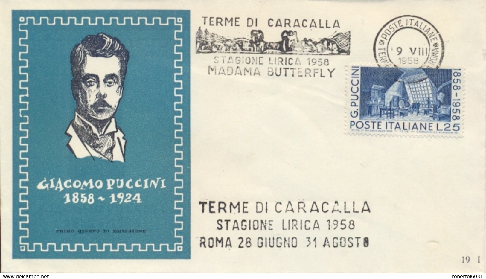 Italia 1958 Annullo Speciale Su Busta Roma Terme Di Caracalla Stagione Lirica Opera Madame Butterfly - Música