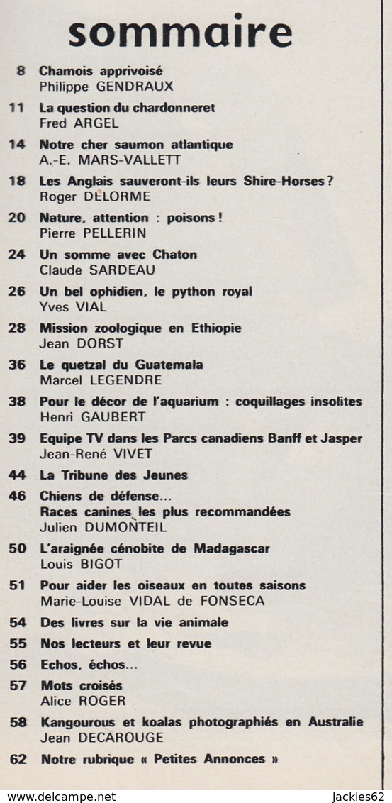 LA VIE DES BETES / BETES ET NATURE N° 62 Du 3/1969, Voir Sommaire - Animaux