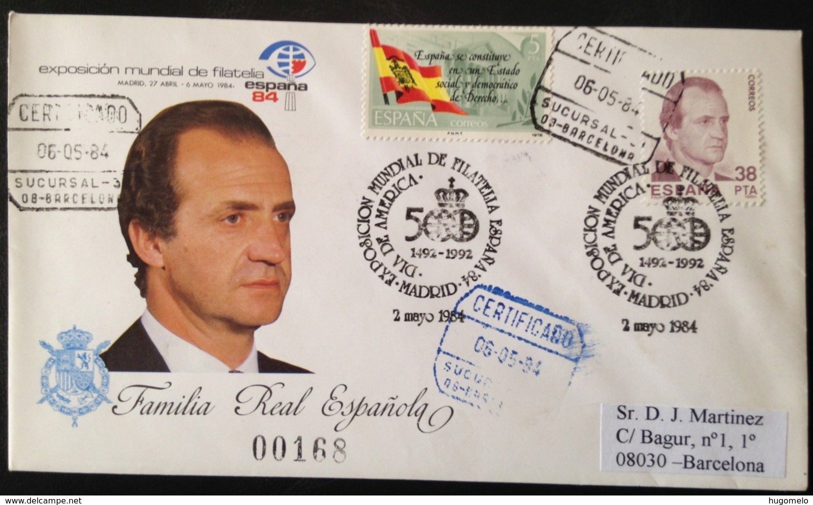 Spain, Registered And Circulated Cover, "World Philatelic Exhibition", "España84", "Spanish Royal Family", 1984 - Collections