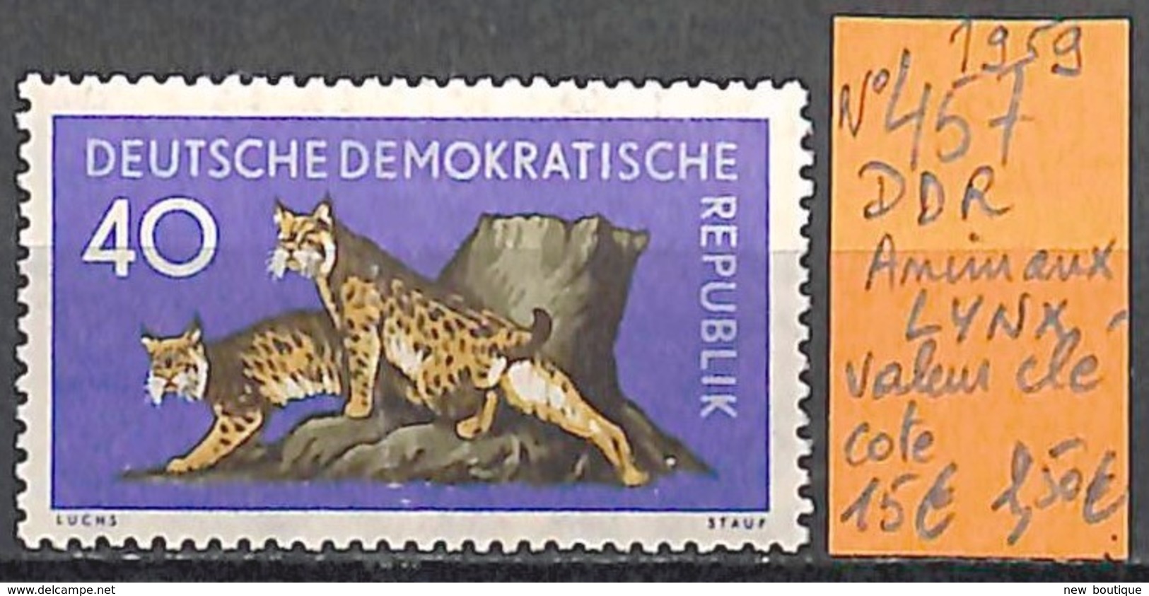 NB - [845581]TB//**/Mnh-c:15e-Allemagne 1959 - N° 457, Lynx, Valeur Clé, DDR, Félins, Animaux - Big Cats (cats Of Prey)
