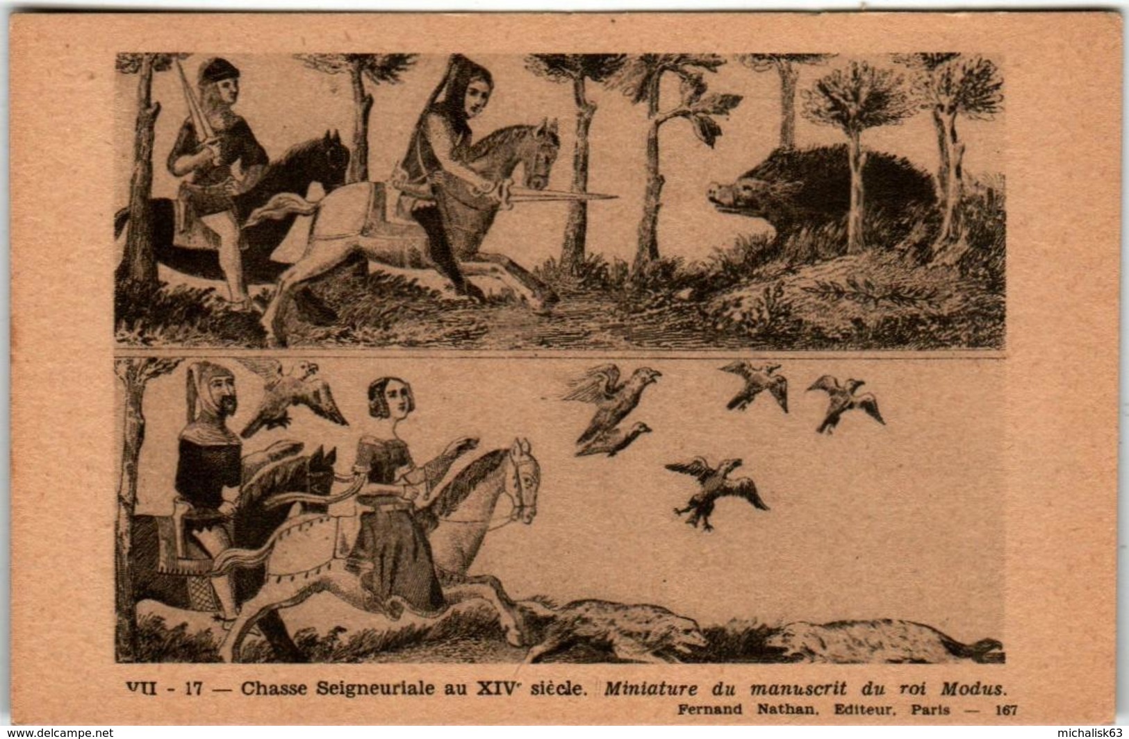 6EKS 12 CPA -  CHASSE SEIGNEURIALE AU XV SIECLE - MINIATURE DU MANUSCRIPT DU ROI MODUS - FERNAND NATHAN - Other & Unclassified