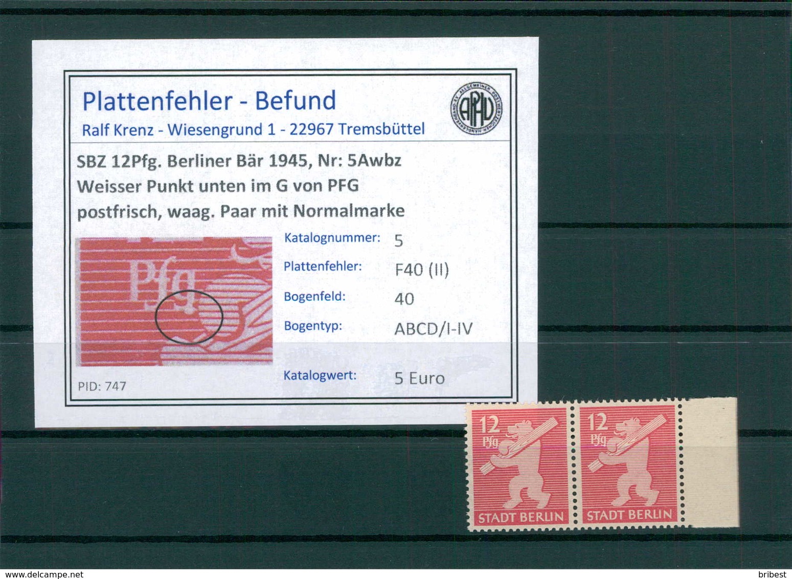 SBZ 1945 Nr 5Awbz F40 (II) Postfrisch (203493) - Sonstige & Ohne Zuordnung