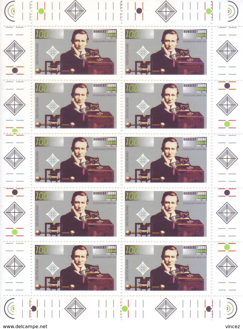 Germania 1995 - Centenario Della Radio, Ritratto Di Marconi. Foglietto Completo MNH** Integro - Nuovi